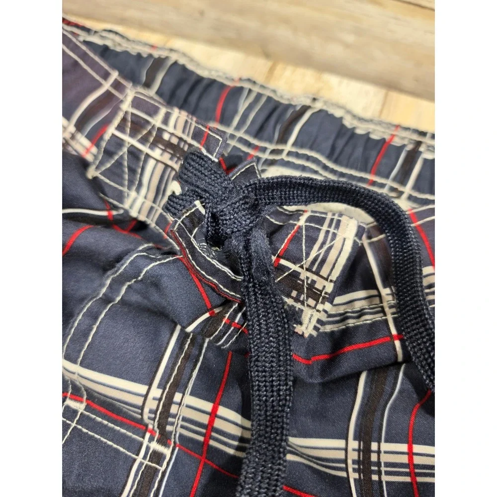 OP Ocean Pacific Mens Plaid Swim Trunks‎ Navy Blue Cargo Board Shorts L 36-38